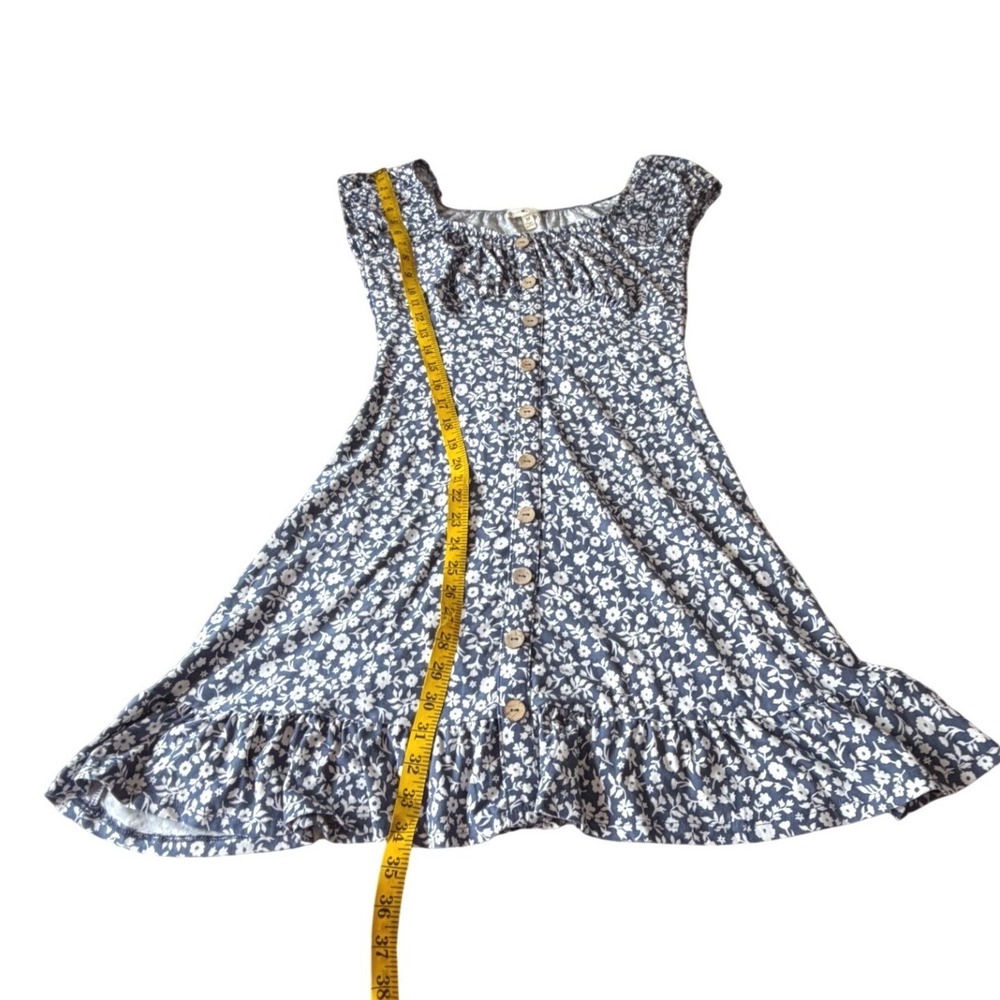 Derek Heart Navy Blue Floral Milkmaid Mini Dress Button Front Ruffle Hem Medium - Picture 8 of 8